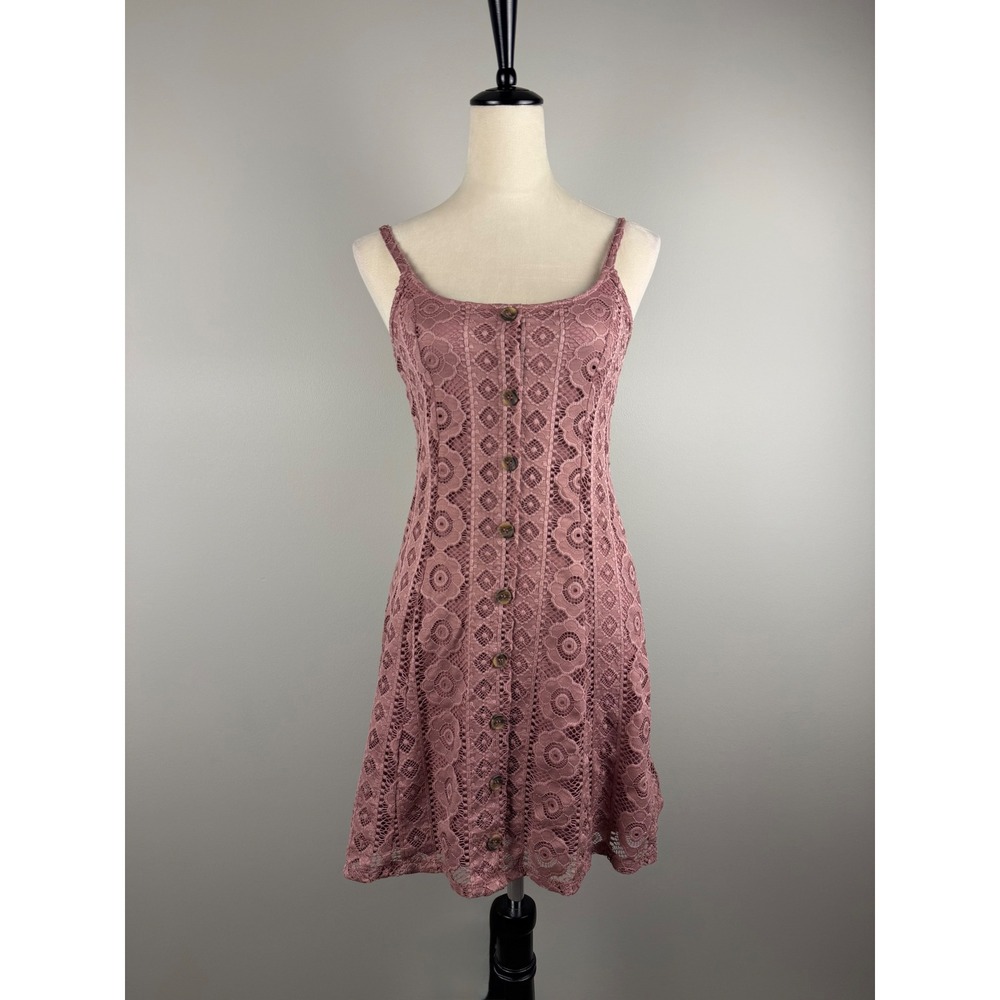Aeropostale Dress Floral Lace S Mauve Pink Boho Button Down Mini Sleeveless